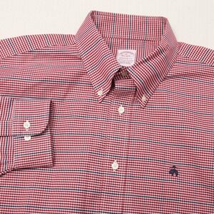 Brooks Brothers Shirt Mens XL Red Check Madison Fit Non Iron Stretch Button Down